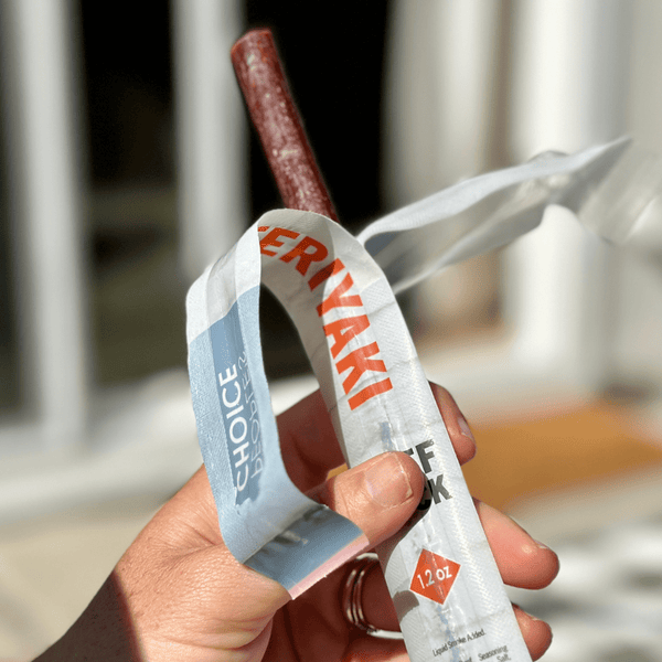 Opened beef jerky stick. 