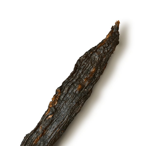 Dill pickle beef jerky on white background