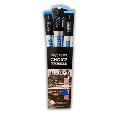 Pack of People's Choice Beef Jerky sticks on a transparent background.