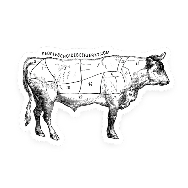 Front of People's Choice Beef Jerky Branded Cow Sticker