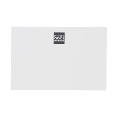 White plain card with People's Choice Beef Jerky logo. 