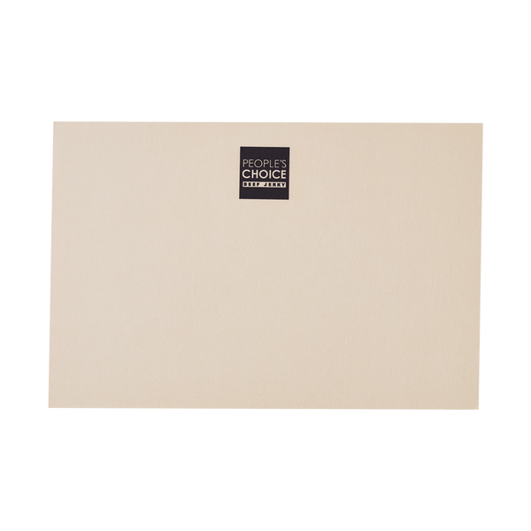 White plain card with People's Choice Beef Jerky logo. 