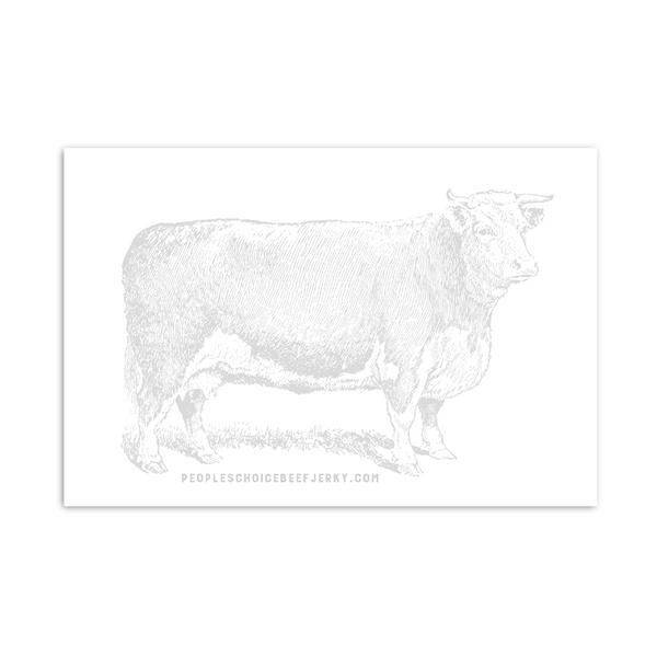 Front of Old School Greeting Card with a Cow on it and peopleschoicebeefjerky.mom